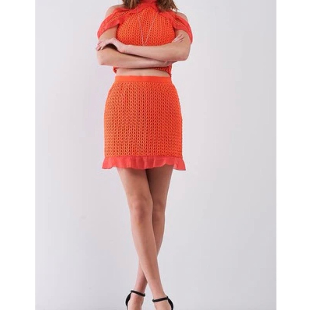 NWT Sugar Lips Dopamine Open Knit Crocheted Cropped Top Skirt Set Size Jr Large